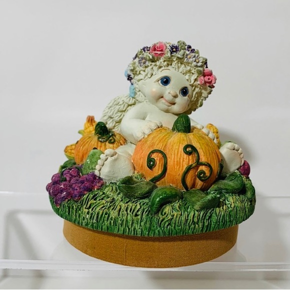 2001 Dreamsicles Pumpkin Fall Autumn Cherubs Angels Candle Jar Topper - Picture 8 of 10